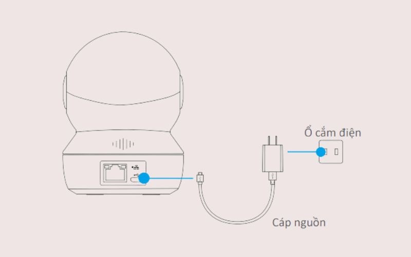 Cắm nguồn và chờ đèn xanh dương nháy nhanh trên EZVIZ C6N trước khi kết nối Wi-Fi