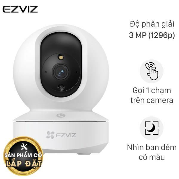 Camera EZVIZ TY1 3MP xoay 360 độ lắp trong nhà, minh họa thiết bị dùng với ứng dụng EZVIZ trên điện thoại