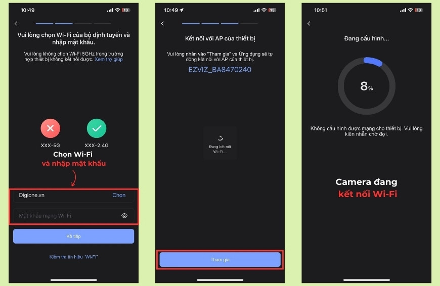 Chọn mạng Wi‑Fi 2.4GHz cho camera EZVIZ thứ hai