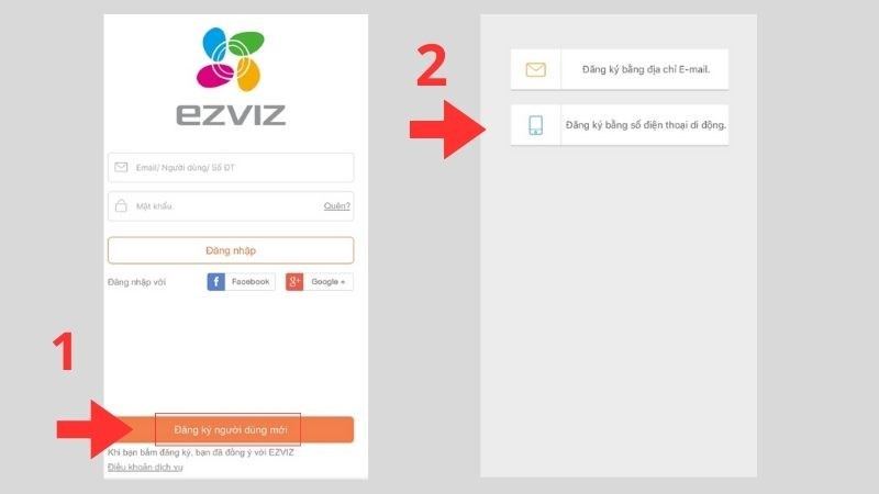 Giao diện đăng ký tài khoản trên ứng dụng EZVIZ