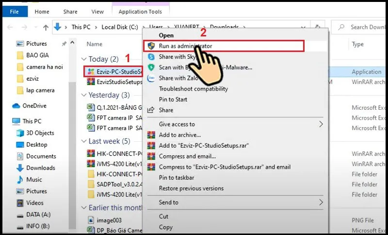 Khởi chạy file cài đặt EZVIZ bằng quyền quản trị