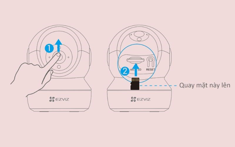 Lắp thẻ nhớ MicroSD vào khe cắm của EZVIZ C6N và khởi tạo trong app