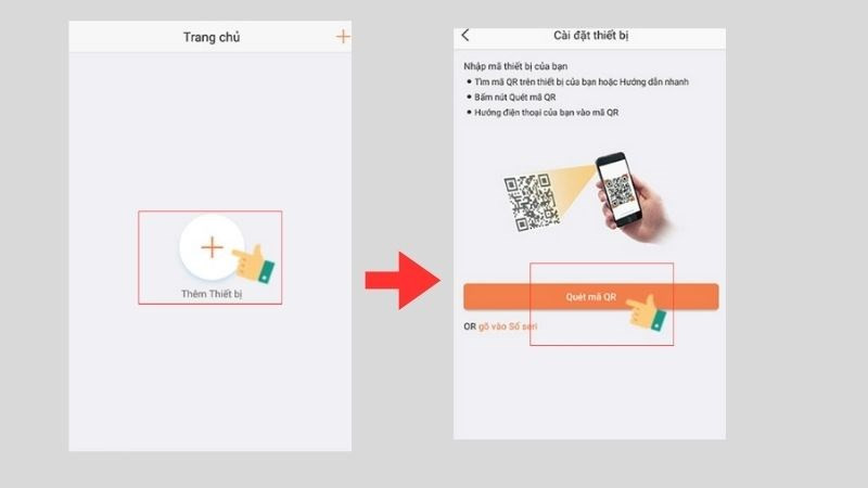 Thêm thiết bị trong app EZVIZ và quét mã QR ở đáy camera để liên kết