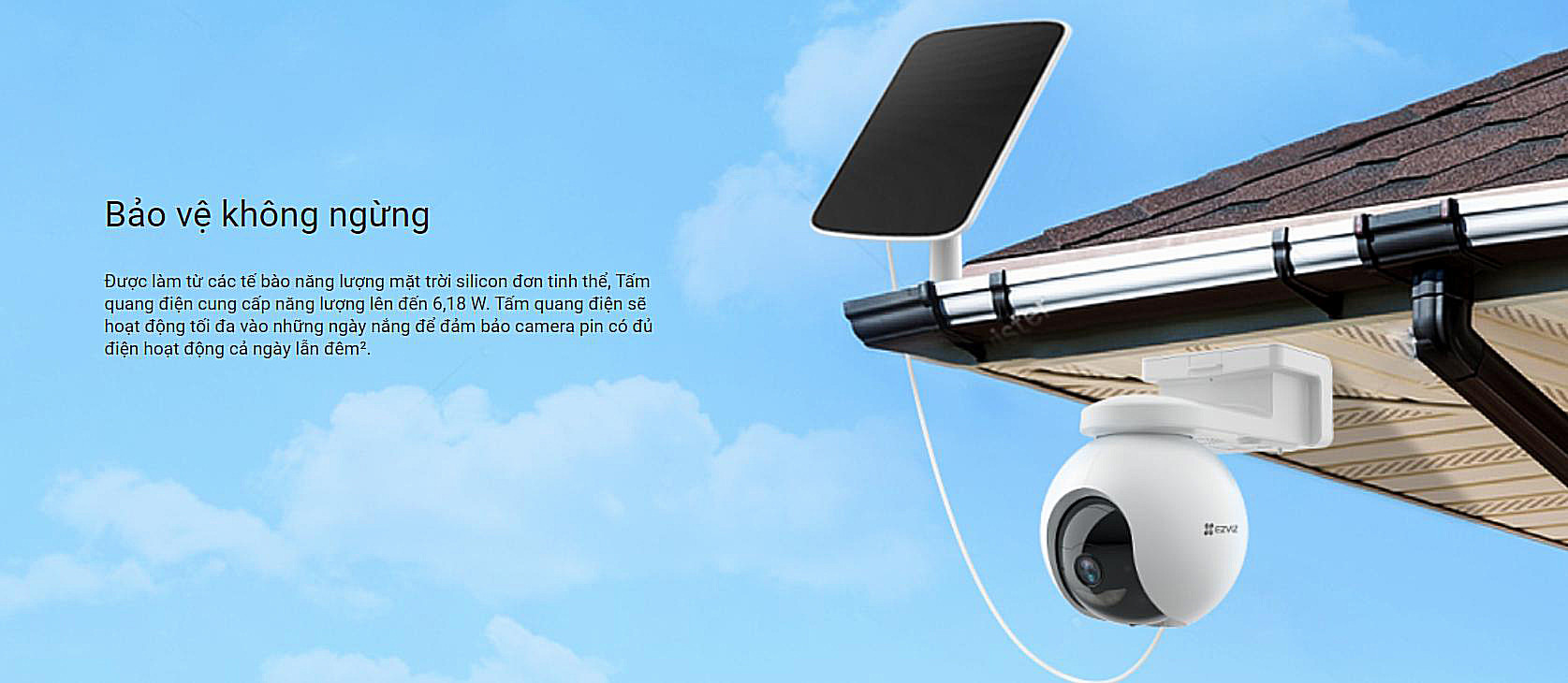 Bảng pin đơn tinh thể EZVIZ Panel-E 6.18W cung cấp điện ổn định cho camera pin ngoài trời