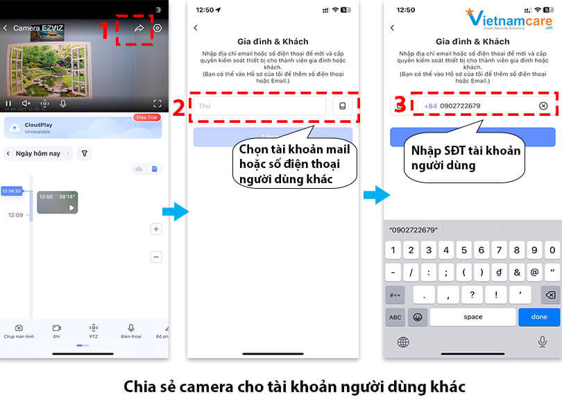 Chia sẻ quyền xem combo 2 camera EZVIZ cho nhiều tài khoản phụ