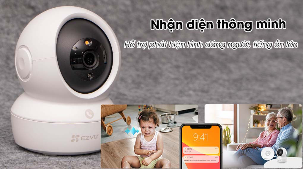 Góc quan sát rộng 340 độ và AI bám đuổi chuyển động, giúp camera EZVIZ H6c Pro bao quát toàn phòng