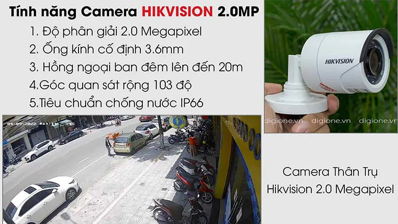 Hình minh họa camera giám sát thân trụ 2MP ngoài trời với hồng ngoại ban đêm, phù hợp lắp đặt gia đình và cửa hàng