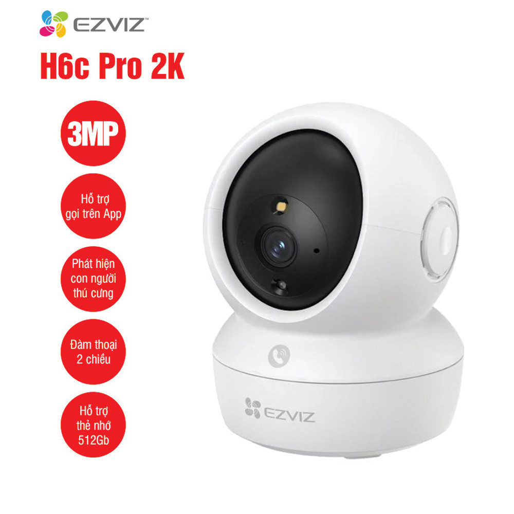 Thiết kế nhỏ gọn của camera EZVIZ H6c Pro 2K 3MP dùng cổng Type-C, phù hợp đặt bàn hoặc treo trần trong nhà