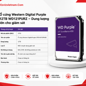 Ổ cứng Western Digital Purple 12TB WD121PURZ – Dung lượng lớn cho giám sát