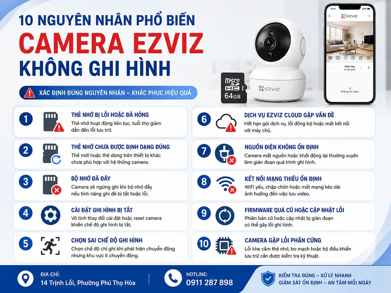 10 nguyên nhân phổ biến khiến Camera Ezviz không ghi hình