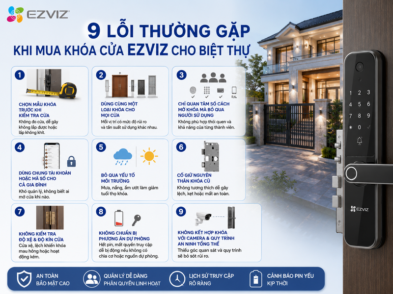 9 lỗi thường gặp khi mua Khóa cửa Ezviz cho biệt thự