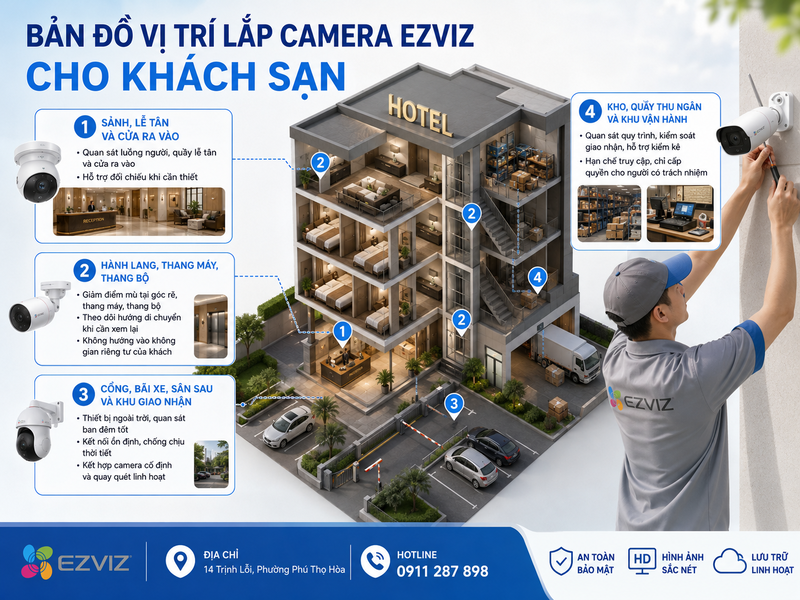 Bản đồ vị trí lắp Camera Ezviz cho khách sạn