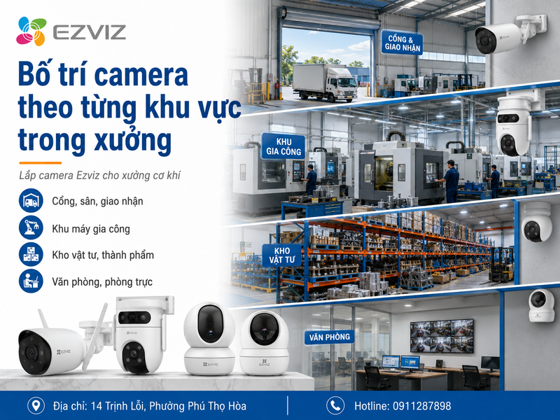 Bố trí camera theo từng khu vực trong xưởng