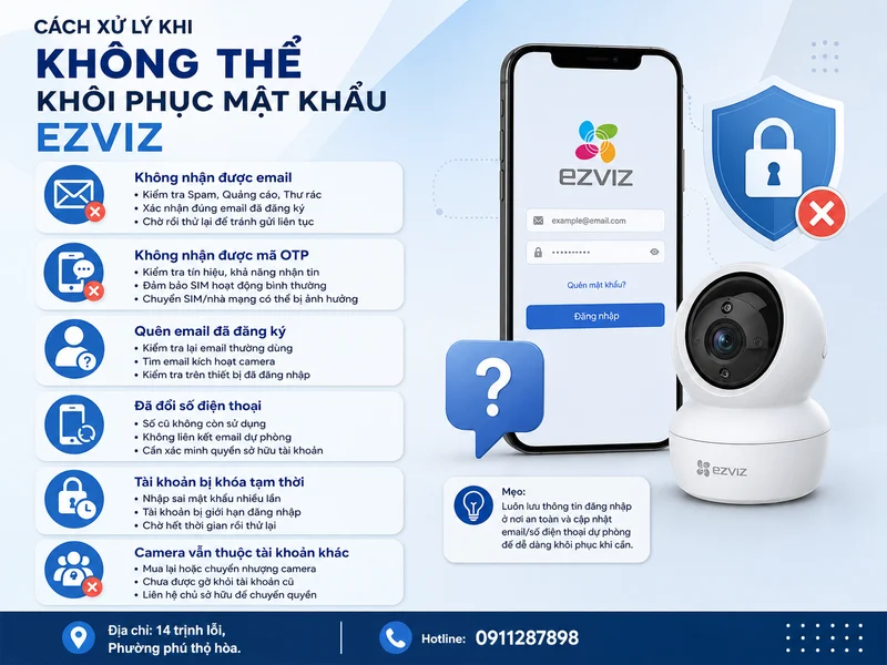 Cách xử lý khi không thể khôi phục mật khẩu Ezviz