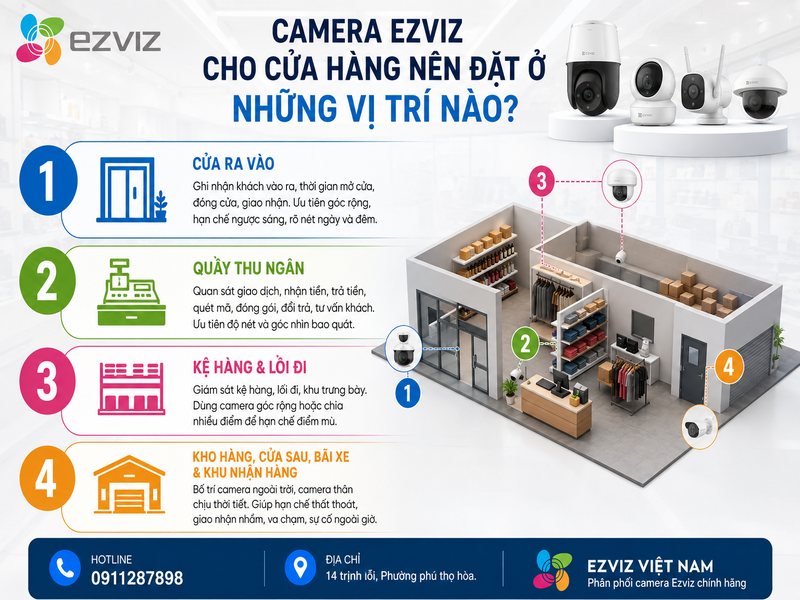 Camera Ezviz cho cửa hàng nên đặt ở những vị trí nào?