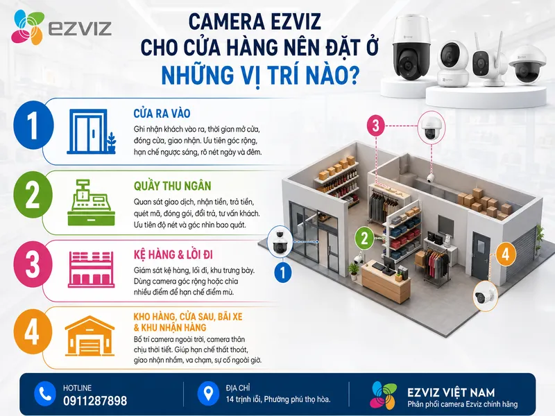Camera Ezviz cho cửa hàng nên đặt ở những vị trí nào?