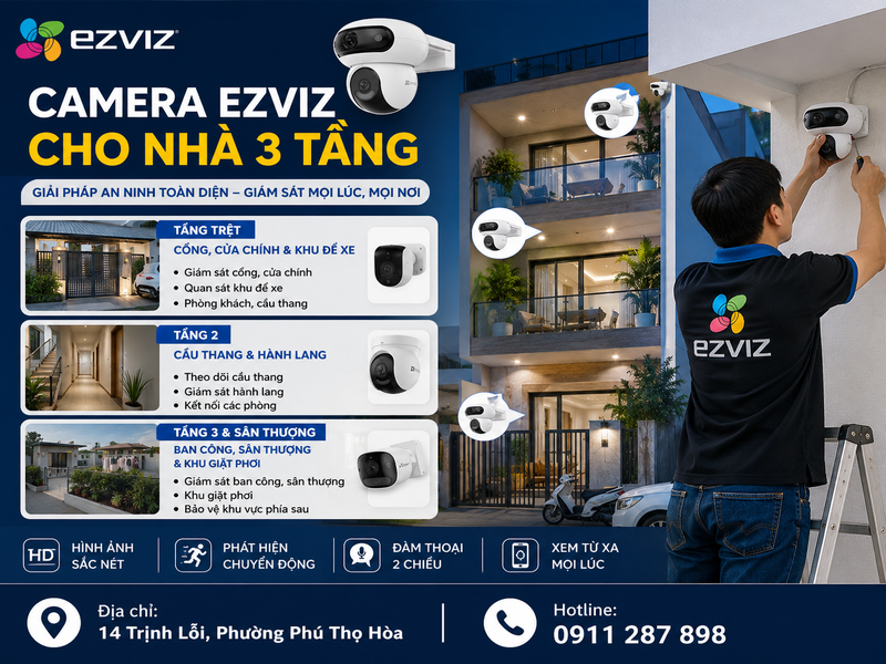 Camera Ezviz cho nhà 3 tầng cần giải quyết những khu vực nào?