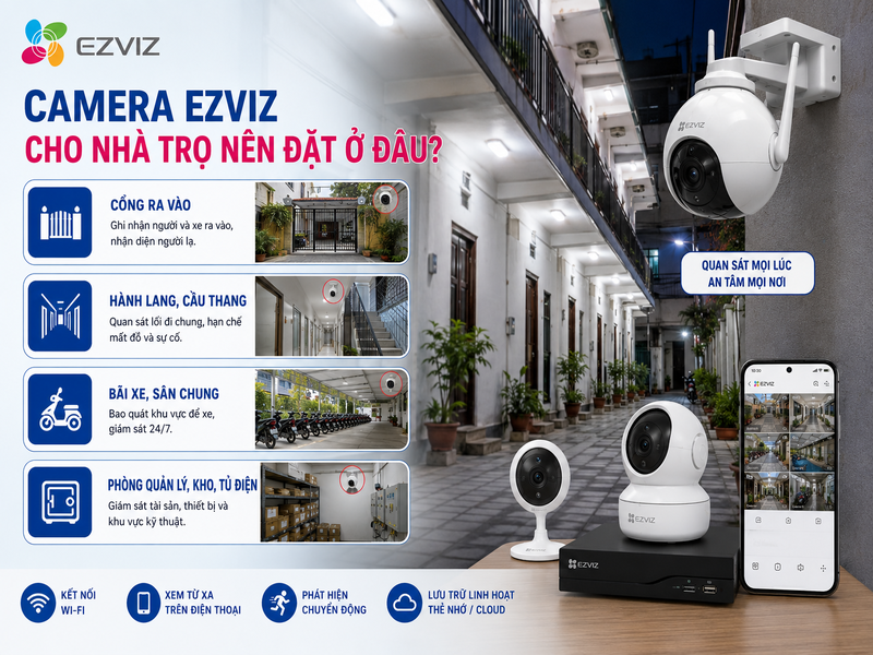Camera Ezviz cho nhà trọ nên đặt ở đâu?