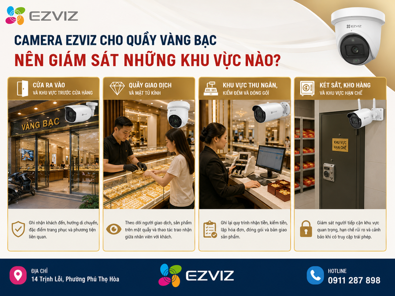 Camera Ezviz cho quầy vàng bạc nên giám sát những khu vực nào?