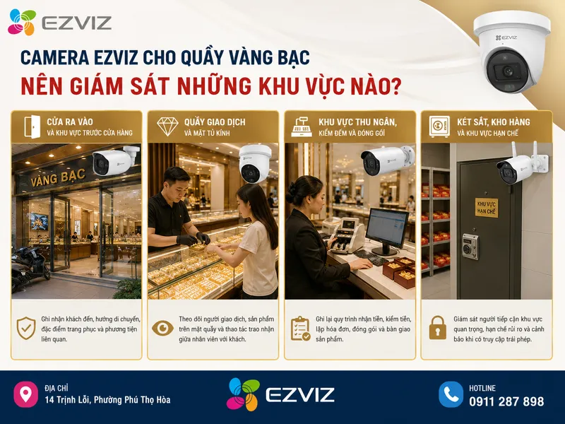 Camera Ezviz cho quầy vàng bạc nên giám sát những khu vực nào?
