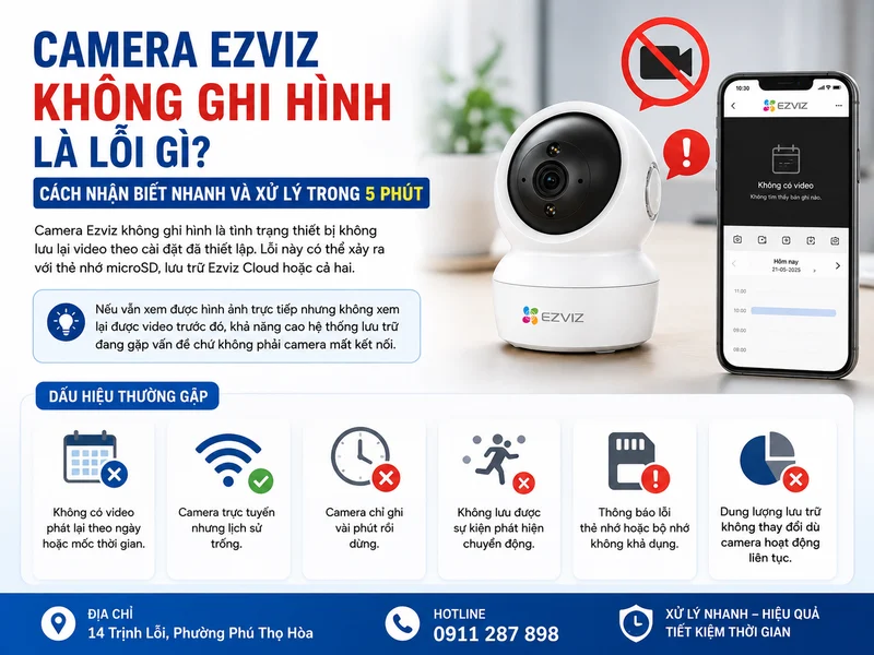 Camera Ezviz không ghi hình là lỗi gì? Cách nhận biết nhanh và xử lý trong 5 phút