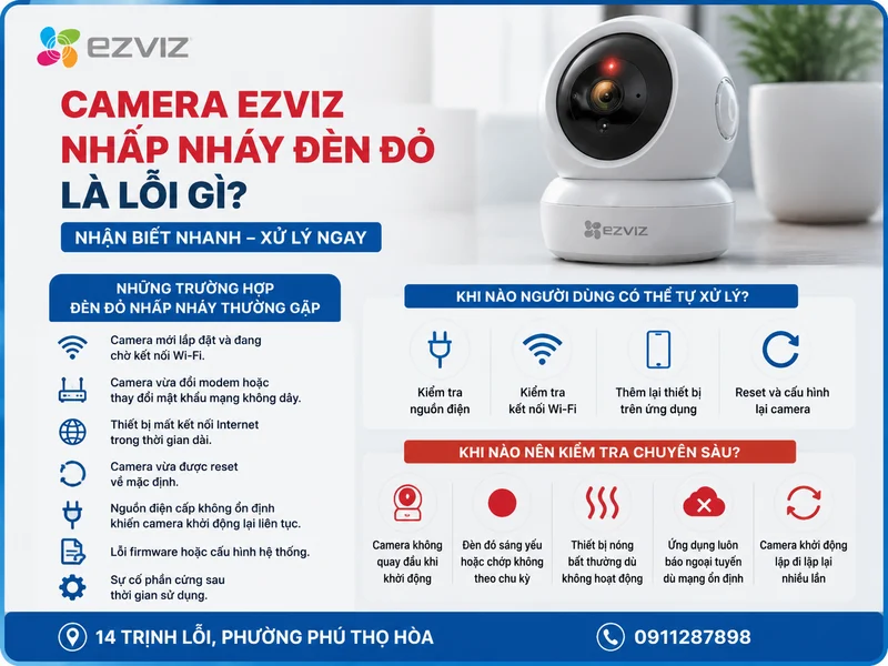 Camera Ezviz nhấp nháy đèn đỏ là lỗi gì? Nhận biết nhanh và xử lý ngay