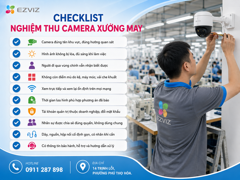 Checklist nghiệm thu hệ thống camera xưởng may