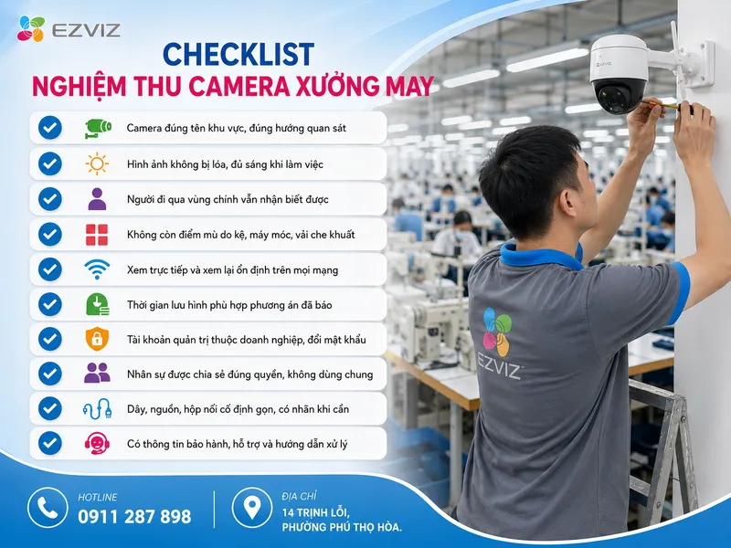 Checklist nghiệm thu hệ thống camera xưởng may
