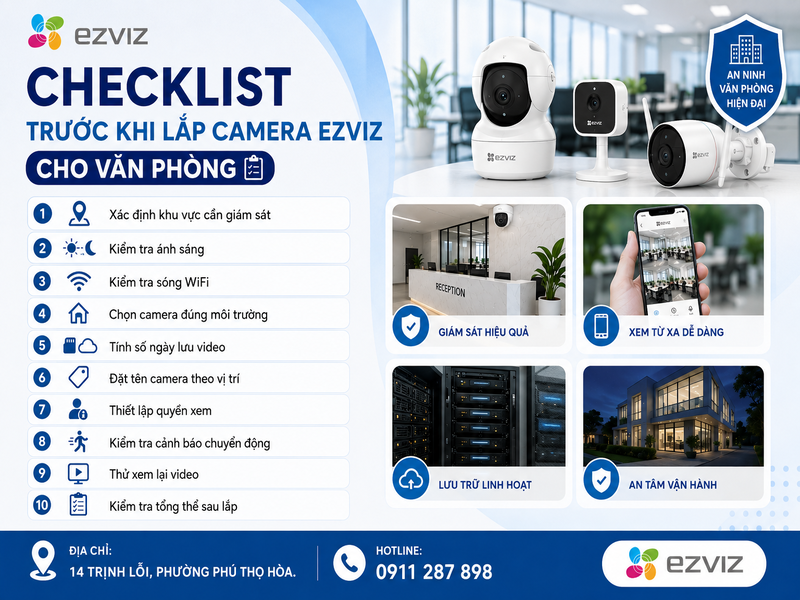 Checklist trước khi lắp camera Ezviz cho văn phòng