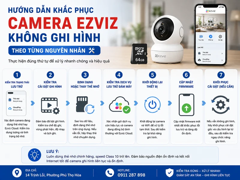 Hướng dẫn khắc phục Camera Ezviz không ghi hình theo từng nguyên nhân
