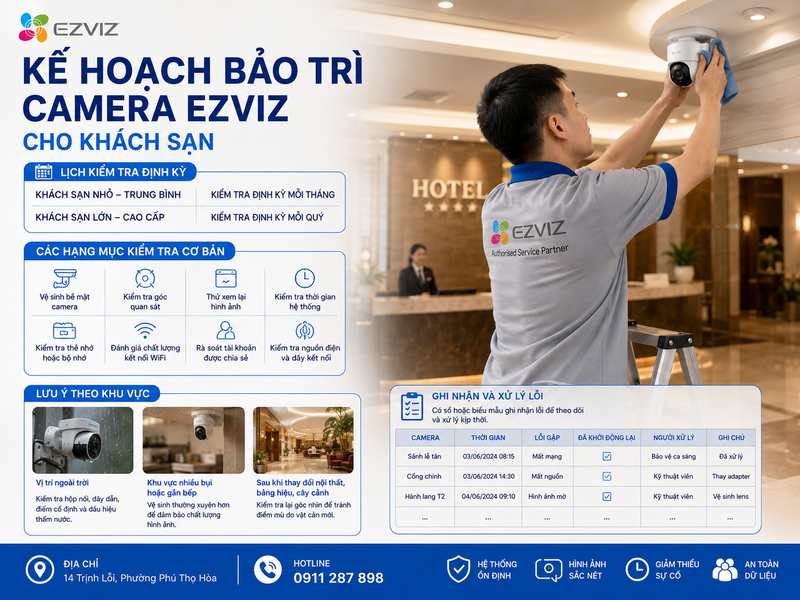 Kế hoạch bảo trì Camera Ezviz cho khách sạn