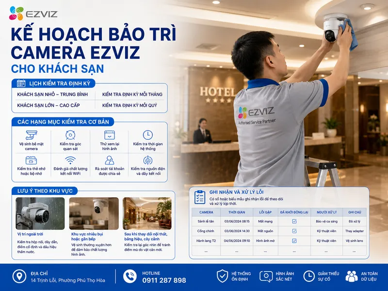 Kế hoạch bảo trì Camera Ezviz cho khách sạn