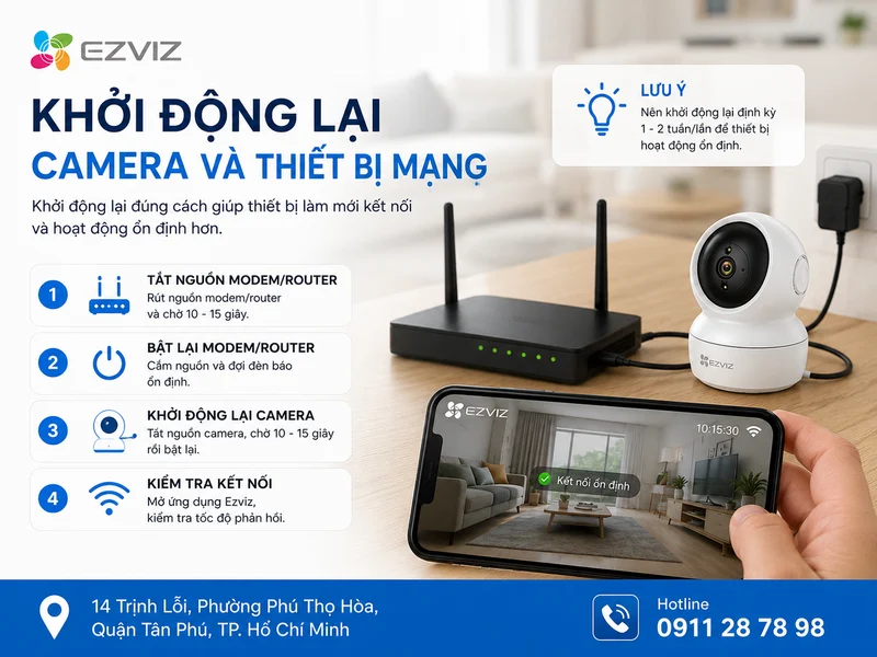 Khởi động lại camera và thiết bị mạng
