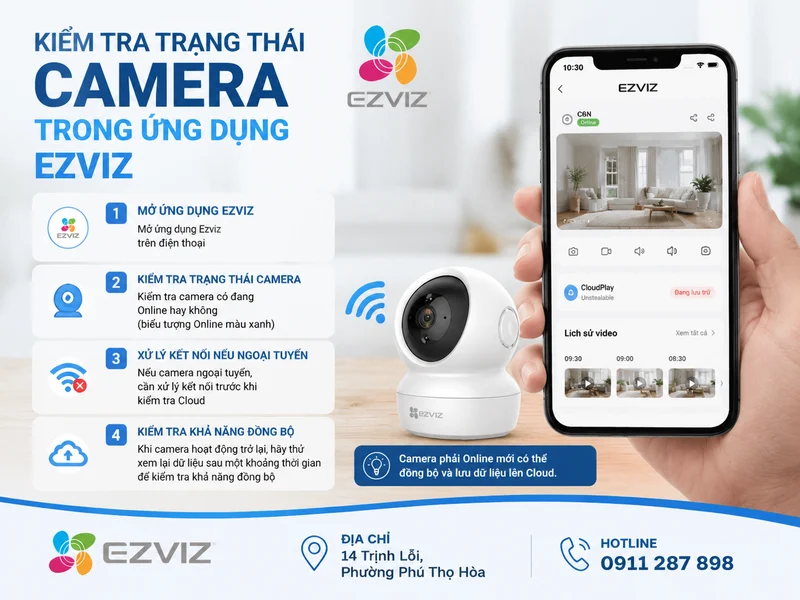 Kiểm tra trạng thái camera trong ứng dụng Ezviz