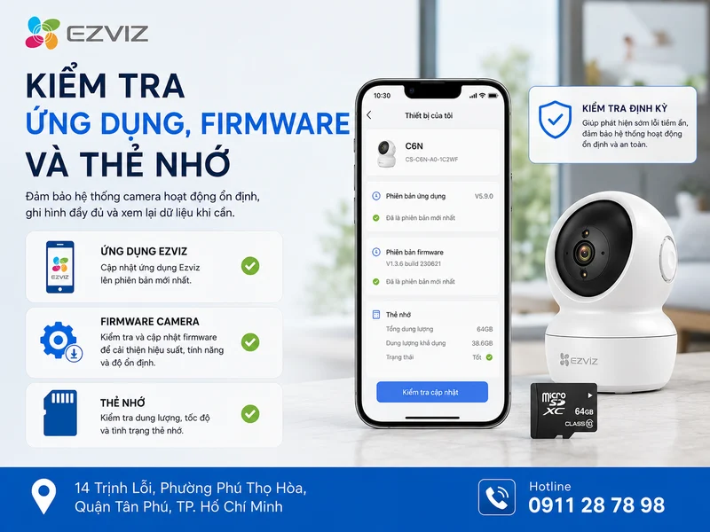 Kiểm tra ứng dụng, firmware và thẻ nhớ