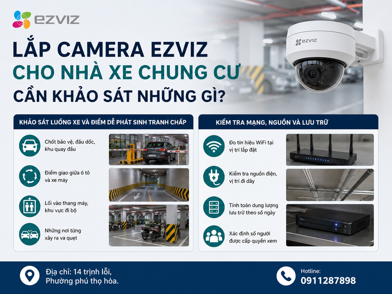 Lắp camera Ezviz cho nhà xe chung cư cần khảo sát những gì?