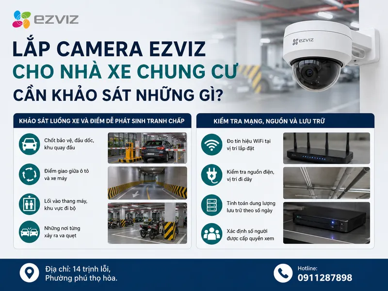 Lắp camera Ezviz cho nhà xe chung cư cần khảo sát những gì?