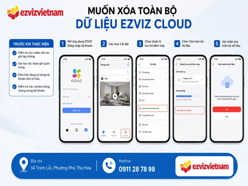 Muốn xóa toàn bộ dữ liệu Ezviz Cloud