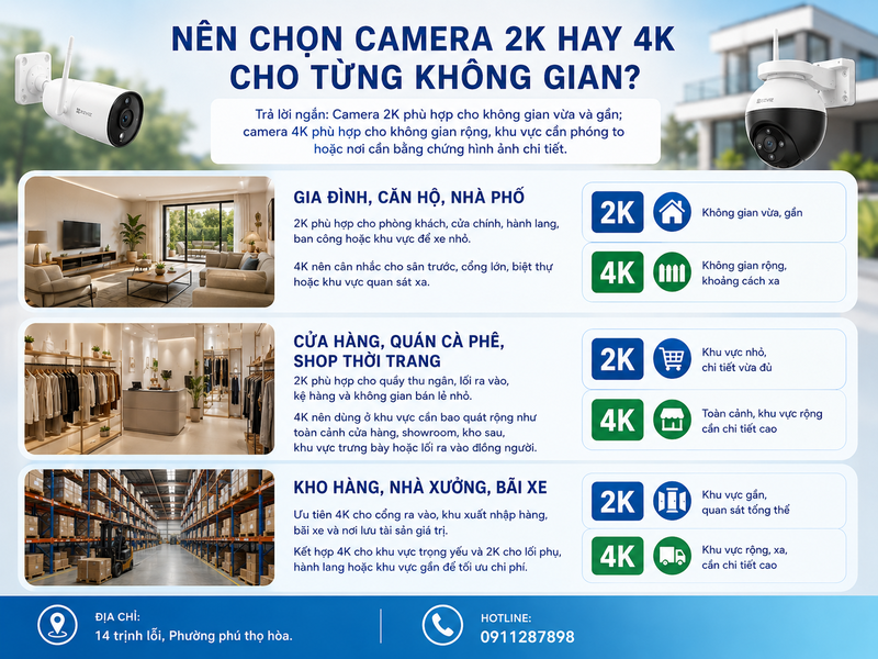 Nên chọn Camera 2k hay 4k cho từng không gian?