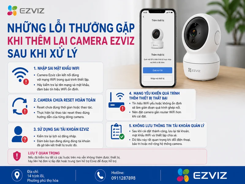 Những lỗi thường gặp khi thêm lại Camera Ezviz sau khi xử lý