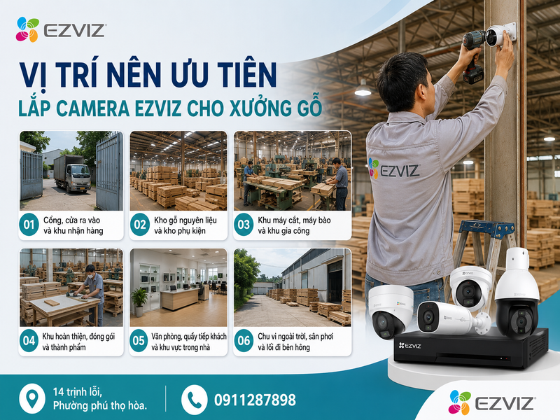 Những vị trí nên ưu tiên khi lắp camera Ezviz cho xưởng gỗ