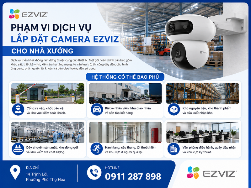 Phạm vi dịch vụ lắp đặt camera Ezviz cho nhà xưởng
