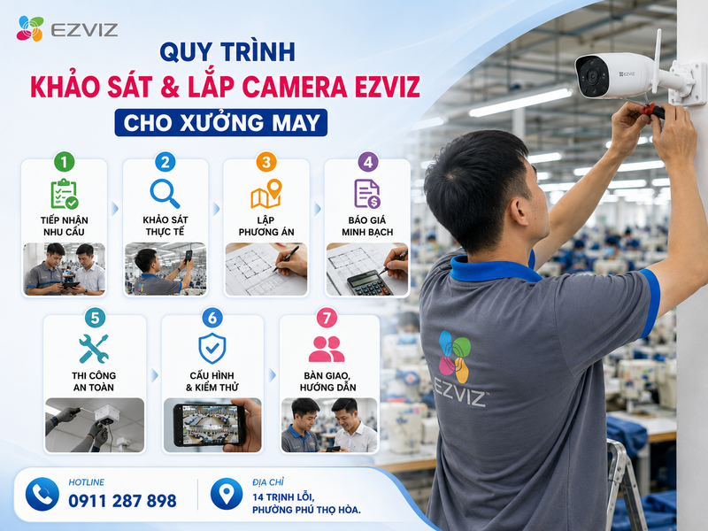 Quy trình khảo sát và lắp camera Ezviz cho xưởng may