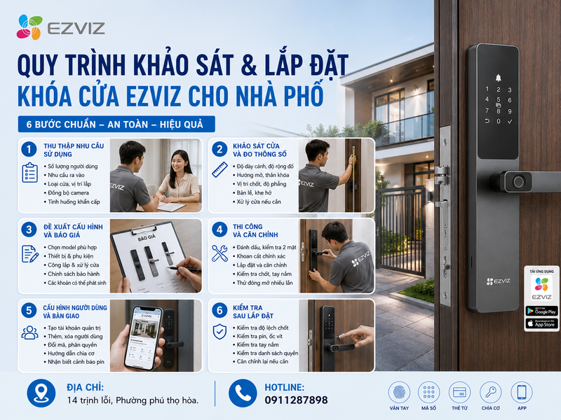 Quy trình khảo sát và lắp đặt Khóa cửa Ezviz cho nhà phố