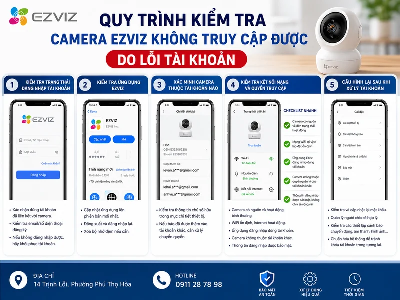 Quy trình kiểm tra khi camera Ezviz không truy cập được do lỗi tài khoản