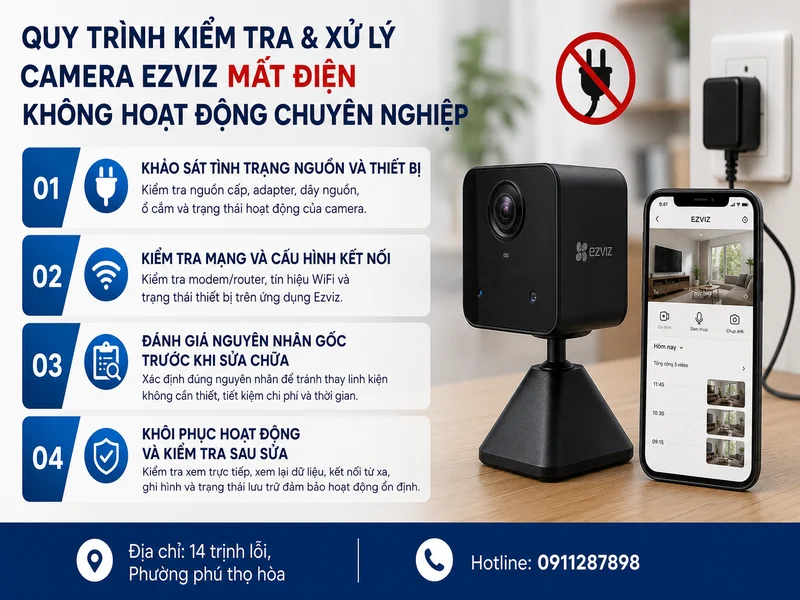 Quy trình kiểm tra và xử lý Camera Ezviz mất điện không hoạt động chuyên nghiệp