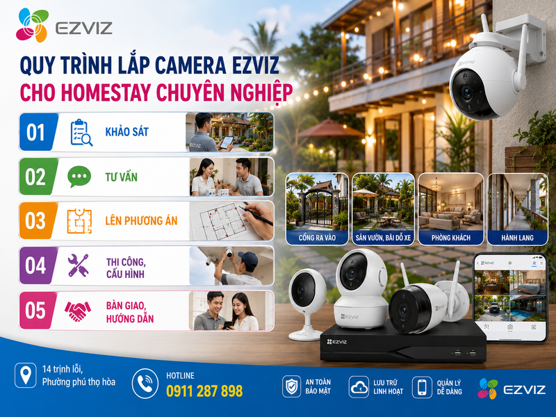 Quy trình lắp Camera Ezviz cho homestay chuyên nghiệp
