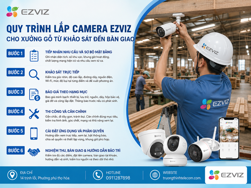 Quy trình lắp camera Ezviz cho xưởng gỗ từ khảo sát đến bàn giao