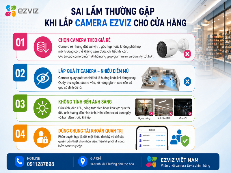 Sai lầm thường gặp khi lắp camera Ezviz cho cửa hàng