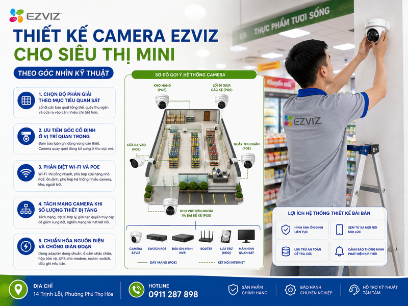 Thiết kế Camera Ezviz cho siêu thị mini theo góc nhìn kỹ thuật